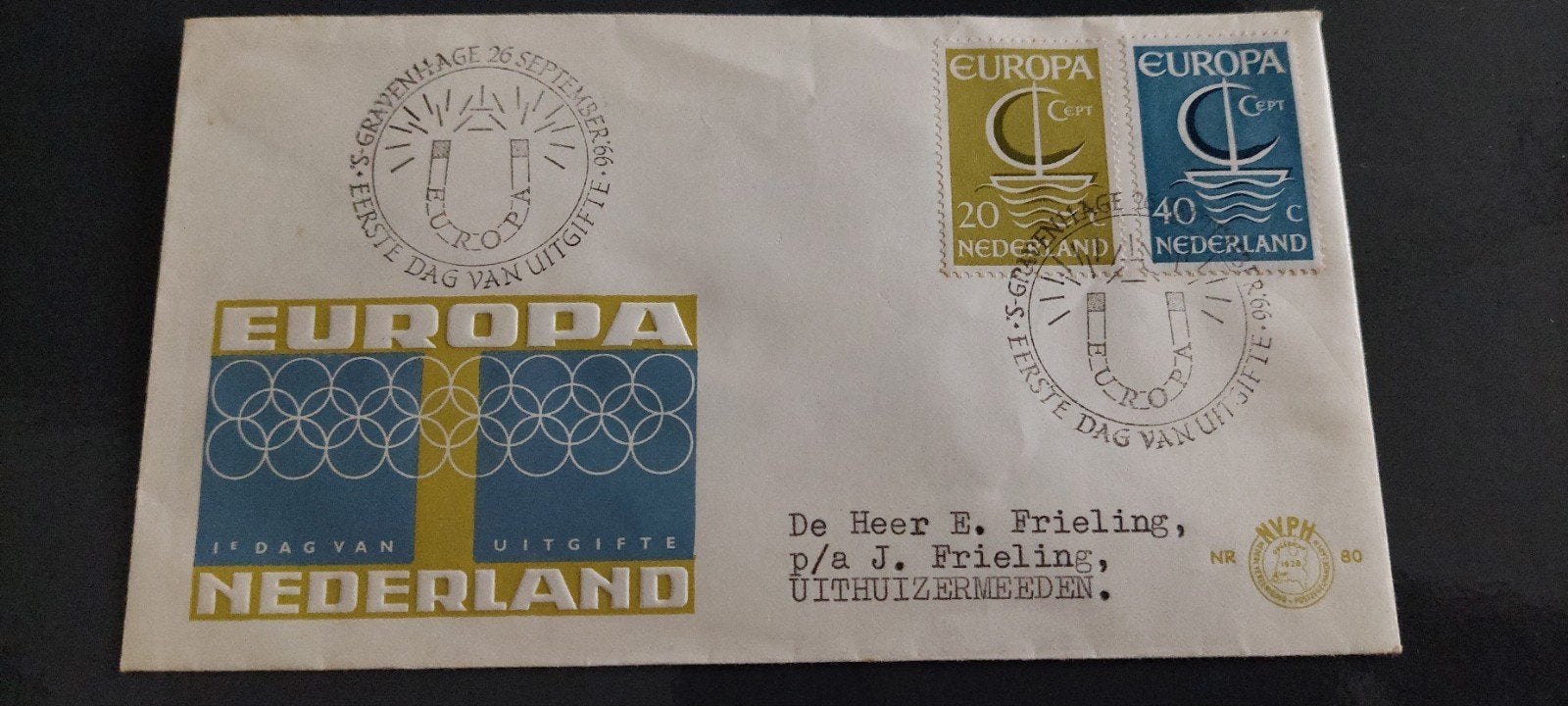 eerste dag envelop nederland e80 europa 1966, Ophalen, Beschreven, Nederland