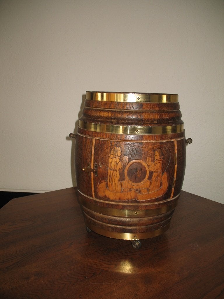Vintage Houten Drankvat met Messing Details Zolderopruiming, Ophalen, Gebruikt, Bruin, Vintage