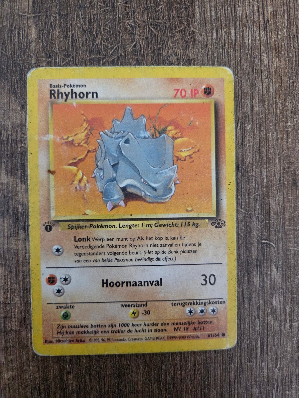 Pokémon Rhyhorn Basis-Pokémon Kaart - 70 IP, Ophalen of Verzenden, Gebruikt, Losse kaart