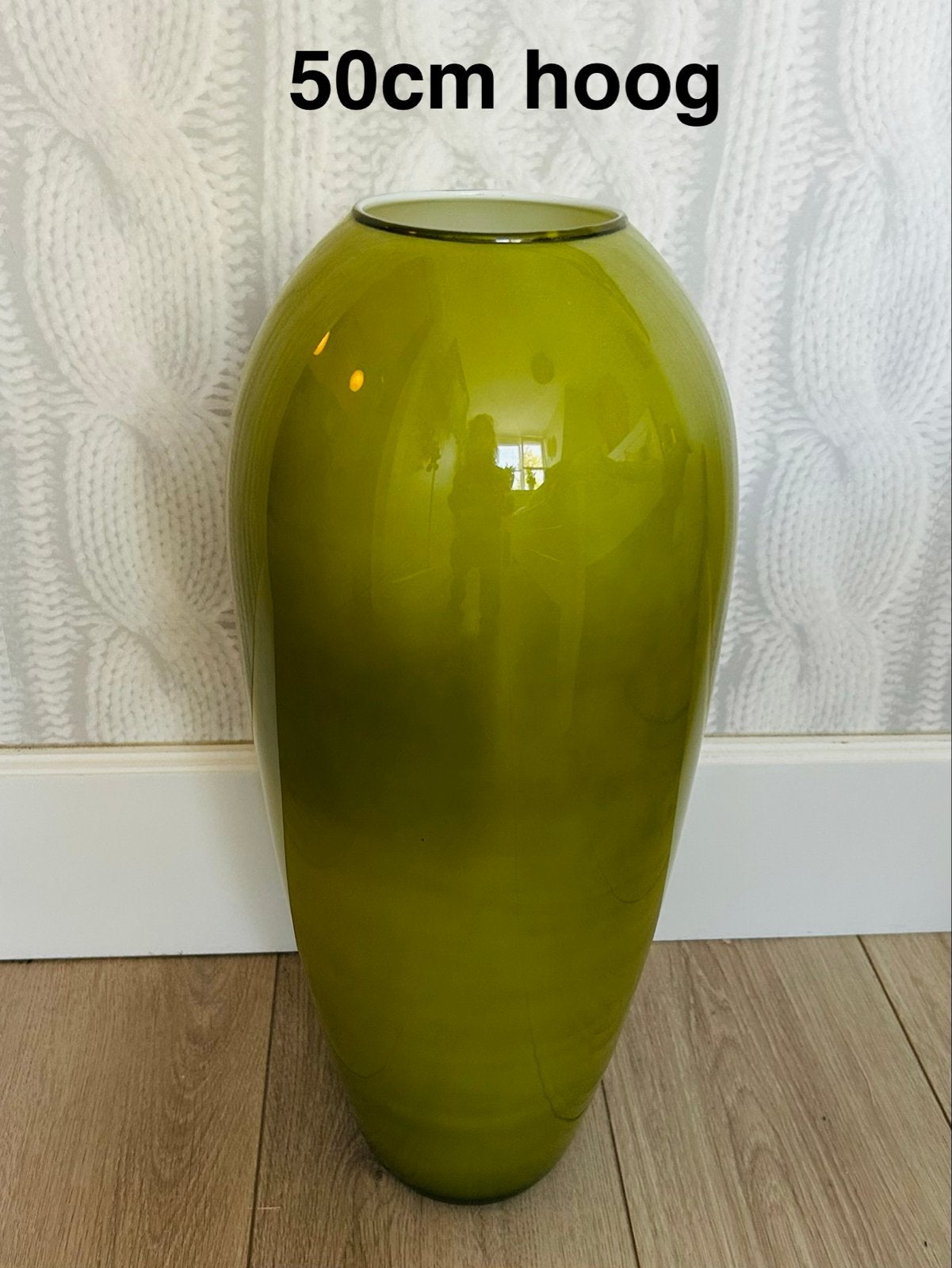 Hoge groene vaas, glas, ophalen in Oud-Beijerland, Huis en Inrichting, Ophalen, Gebruikt, Groen, Glas
