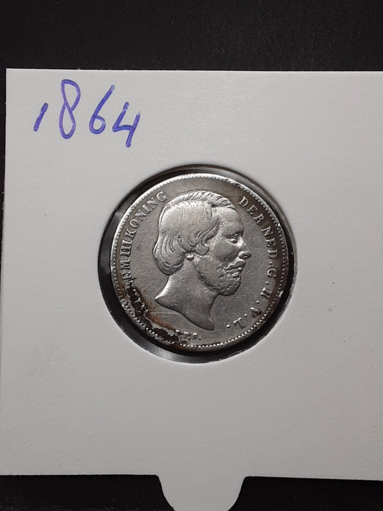 1/2 gulden 1864 Koning Willem III, Postzegels en Munten, Munten | Nederland, ½ gulden, Koning Willem III, Verzenden, Zilver