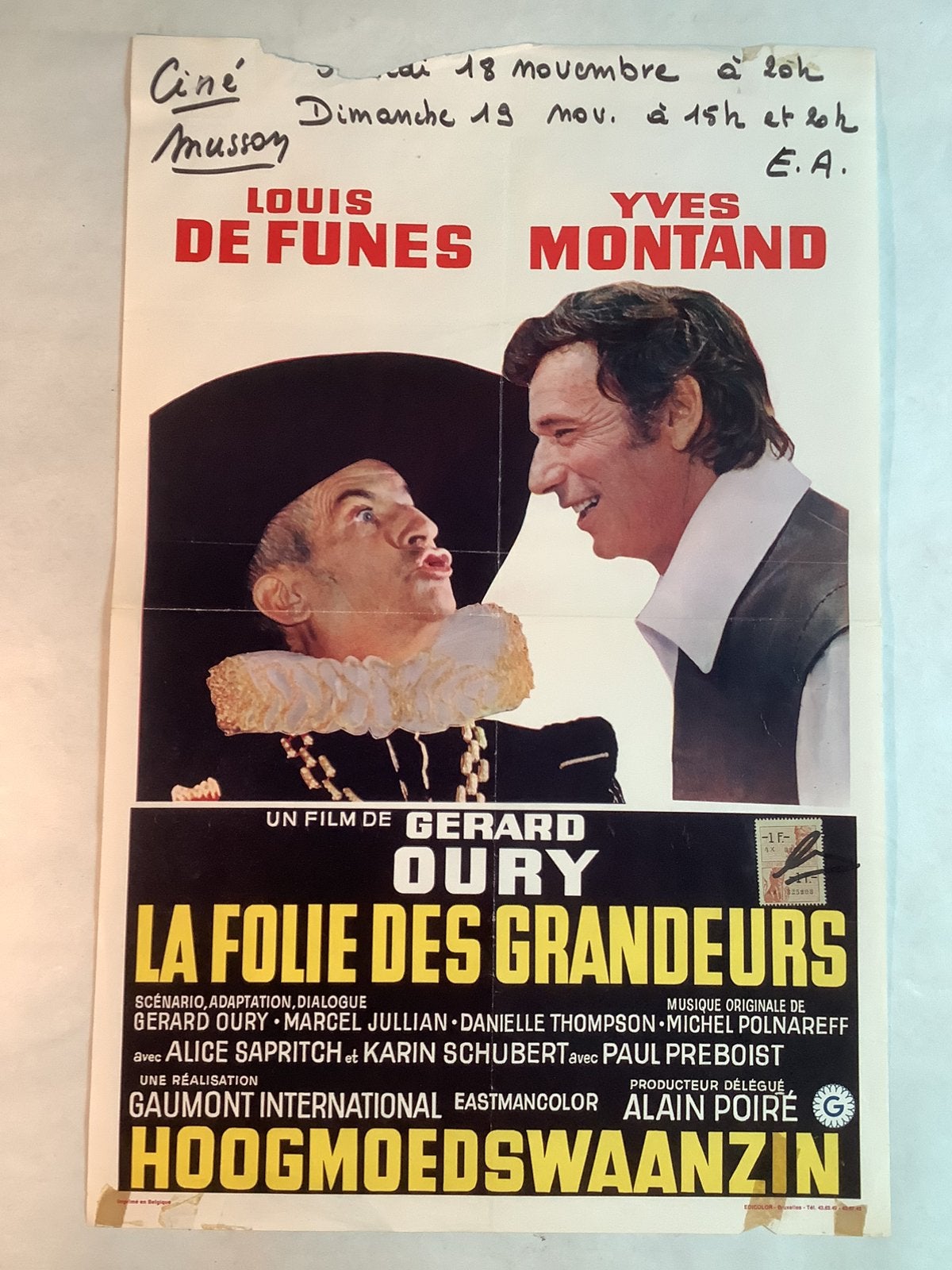 FOLIE DE GRANDEURS   Filmposter   Louis de funes  36-54 cm, Ophalen of Verzenden, Gebruikt, Deurposter of groter, Film en Tv
