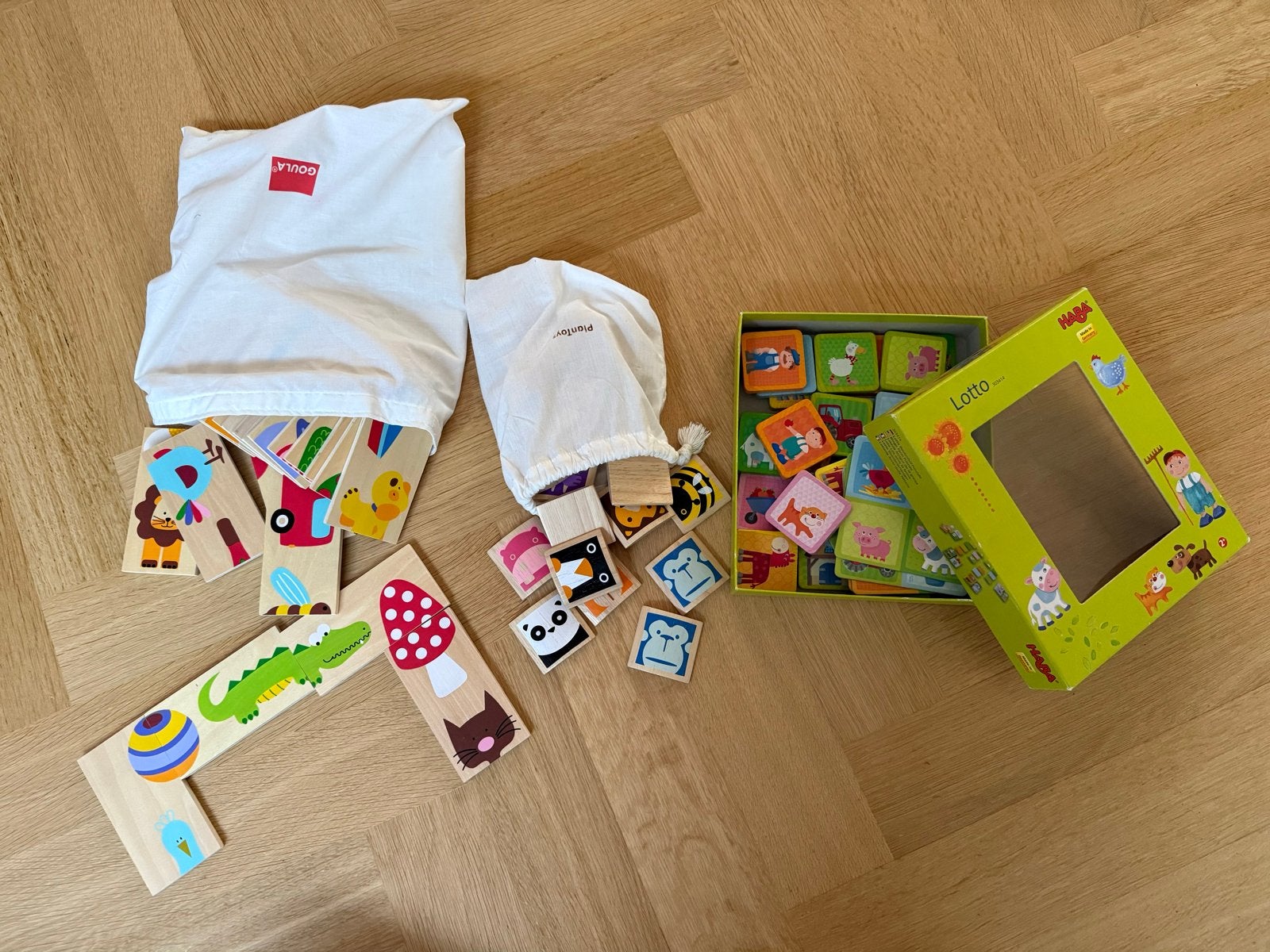 Mooie houten kinderspelletjes: Goula, Plantoy, Haba Lotto, Ophalen of Verzenden, Zo goed als nieuw, Overige typen
