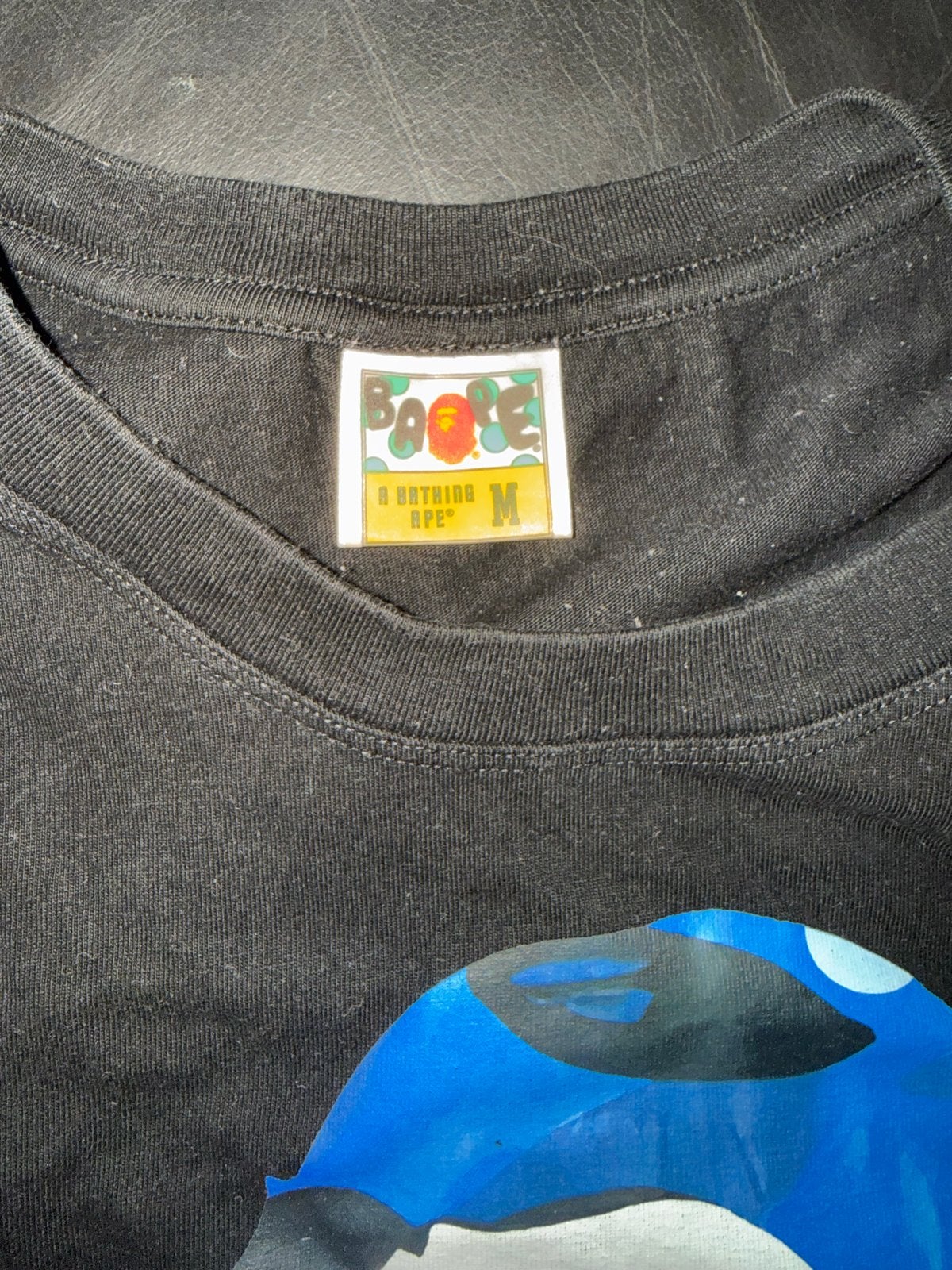 Bape T-shirt met blauwe camouflage print, Ophalen of Verzenden, Gedragen, Maat 48/50 (M), Zwart