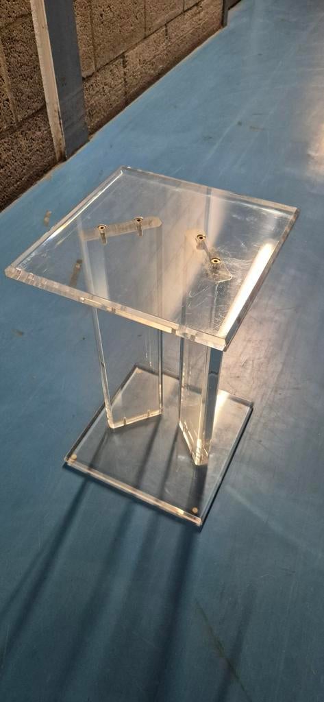 Plexiglas tafel met glazen blad, facet geslepen, Huis en Inrichting, Gebruikt, Modern, Transparant, Vierkant, 55 tot 75 cm