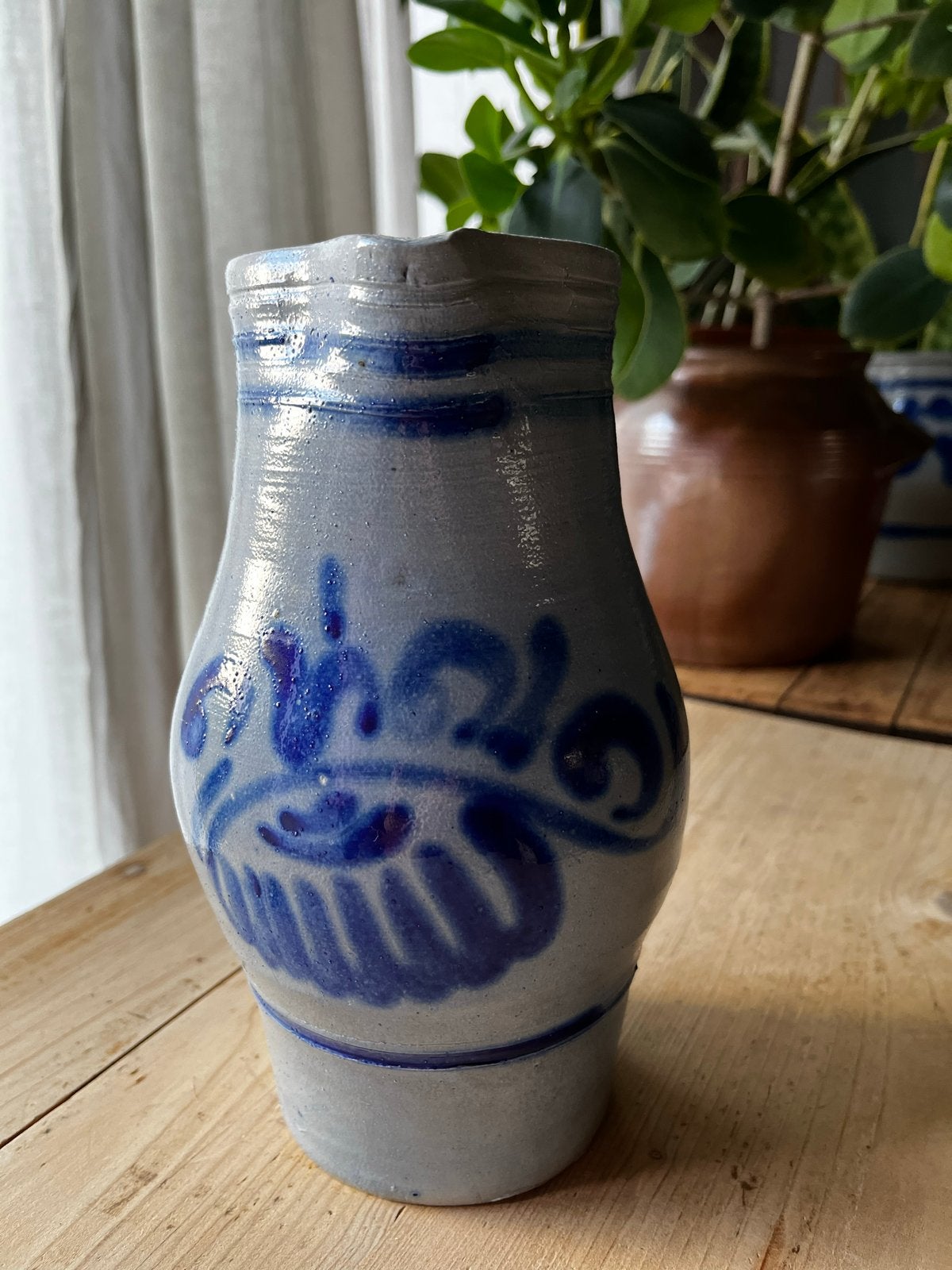 Brocante Keramieken vaas gres blauw, Gebruikt, Blauw, Ophalen of Verzenden, 22 cm