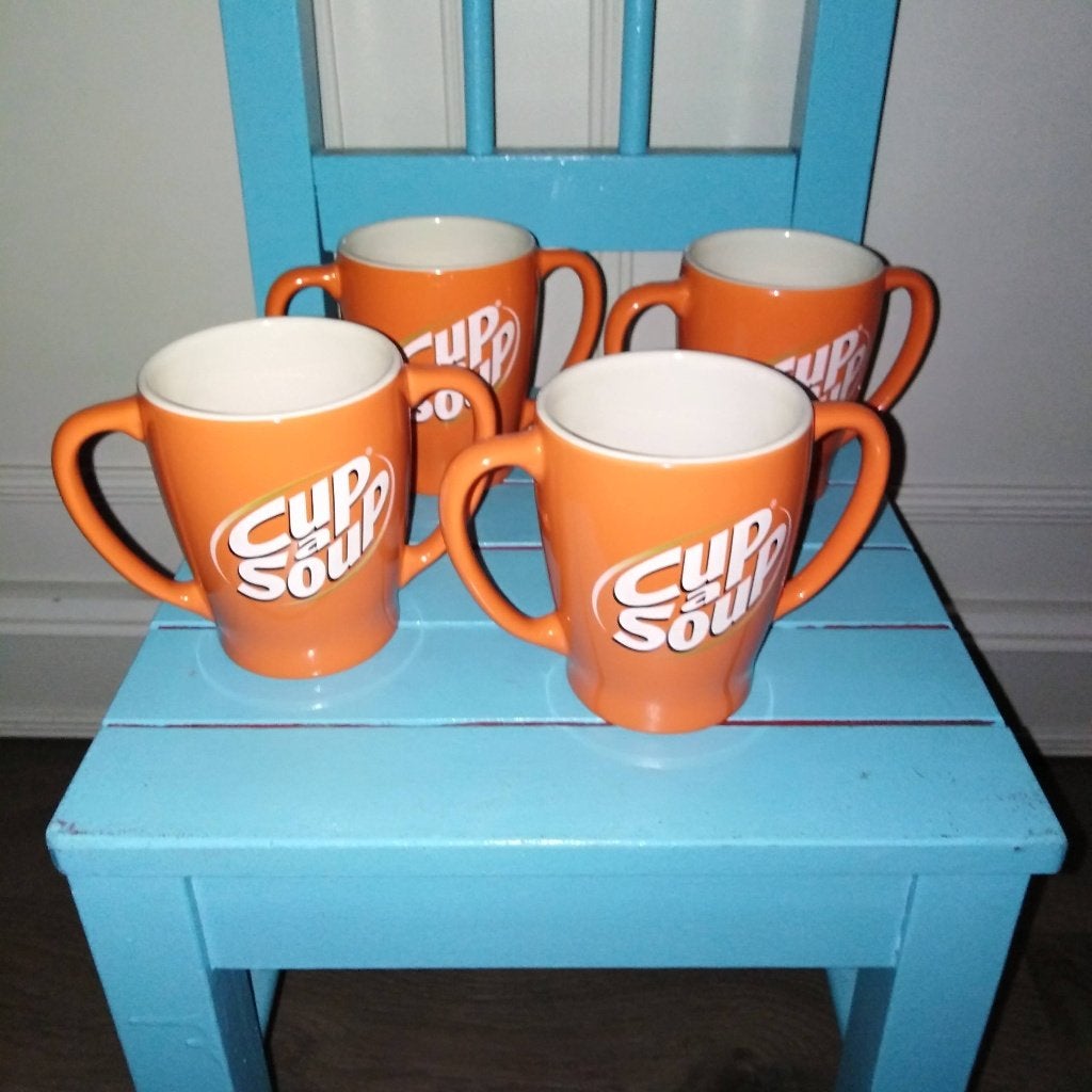 Cup a Soup oranje met dubbele oren set van 4 stuks, Ophalen, Glas of Glazen, Gebruikt, Overige stijlen