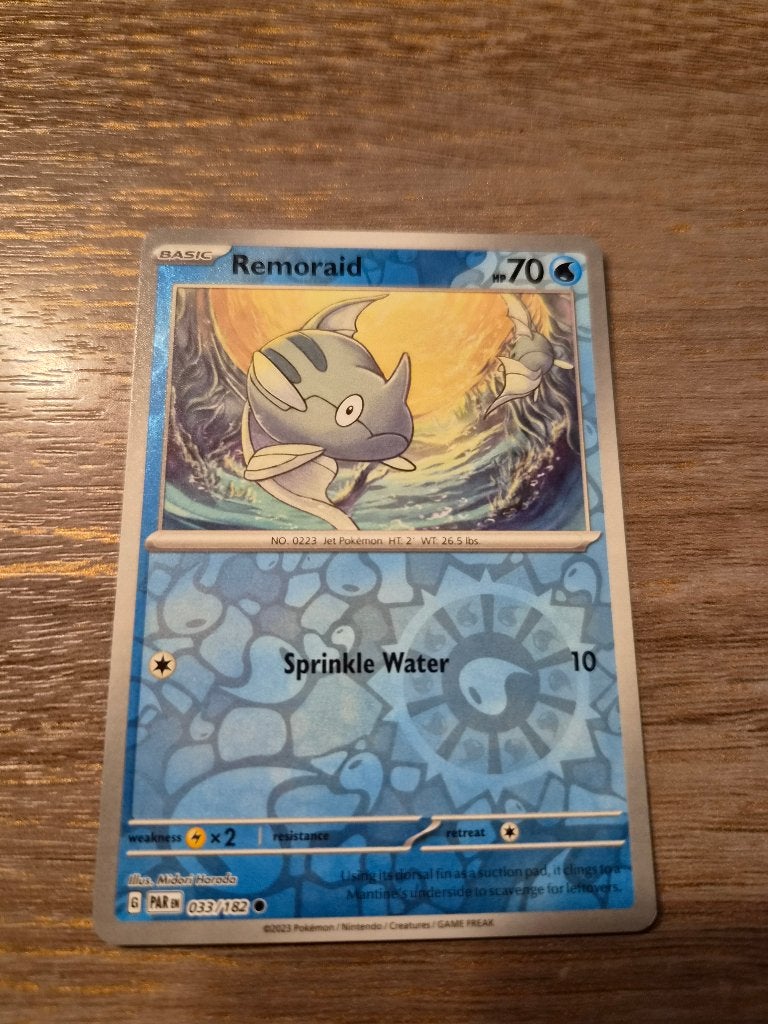 Pokémon Kaart Remoraid 033/182  PAR, Ophalen of Verzenden, Zo goed als nieuw, Losse kaart, Foil