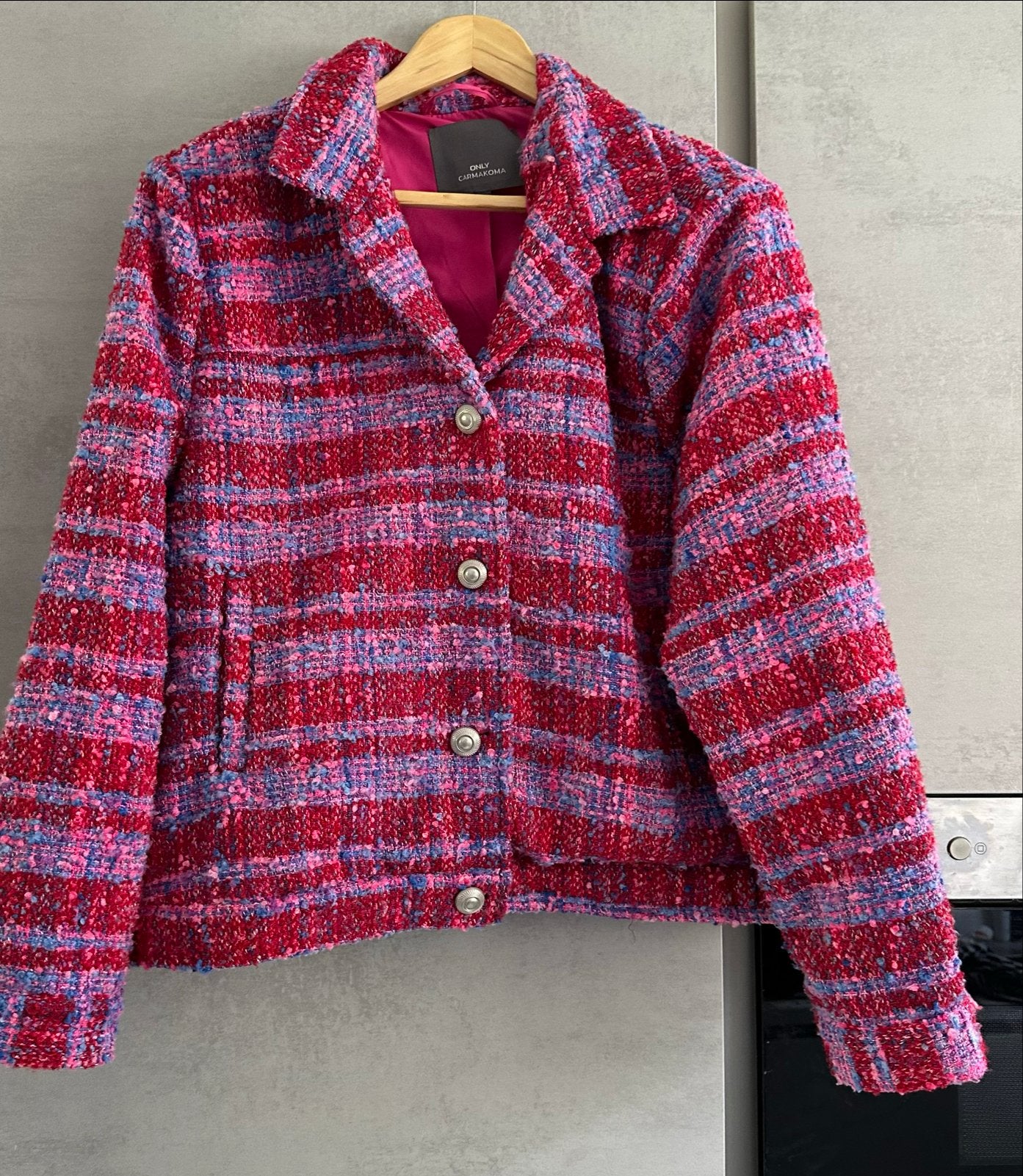 Only Carmakoma Tweed Jasje Maat 48 Rood/Blauw, Ophalen of Verzenden, Zo goed als nieuw, Maat 46/48 (XL) of groter, Rood