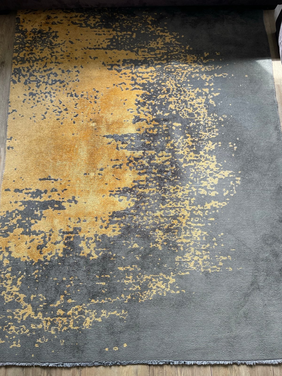 Modern grijs met goudgeel vloerkleed 160x230 cm, Gebruikt, 150 tot 200 cm, 200 cm of meer, Ophalen of Verzenden