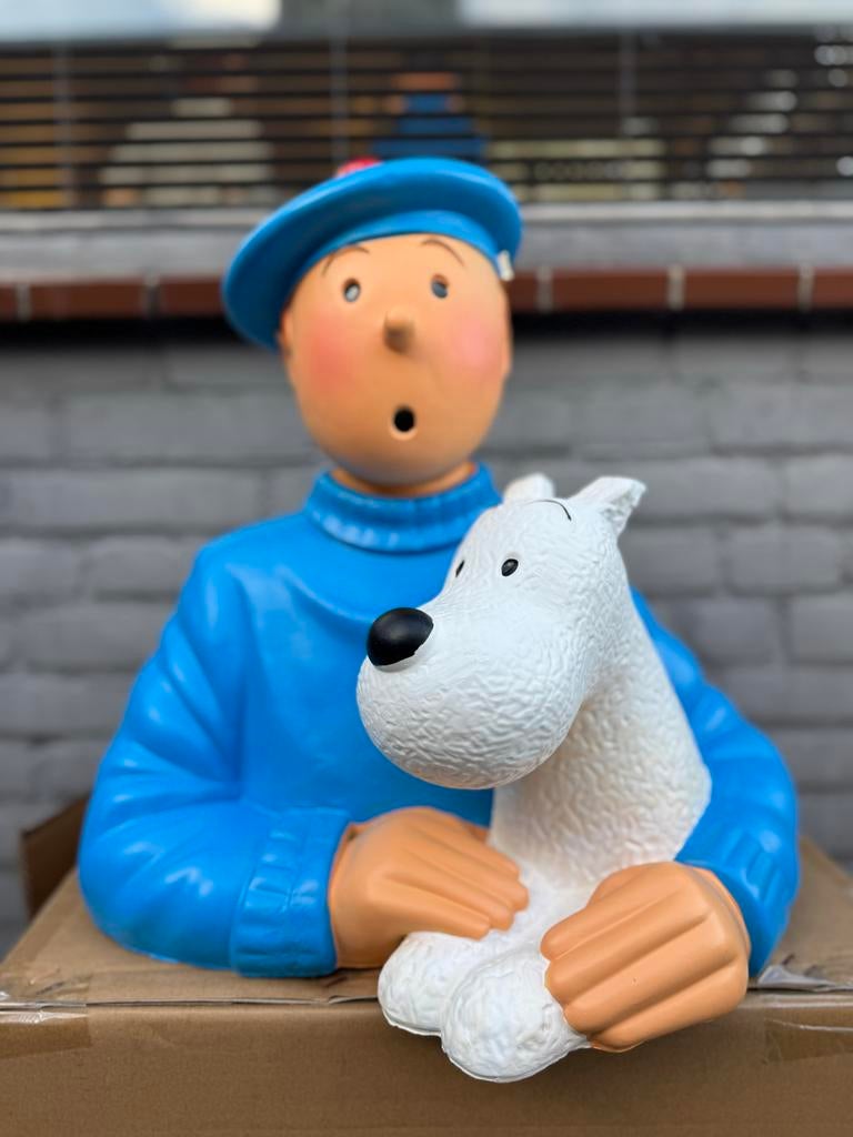 Kuifje en Bobby beeld - Decoratief figuur, Verzamelen, Stripfiguren, Ophalen, Kuifje, Zo goed als nieuw, Beeldje of Figuurtje