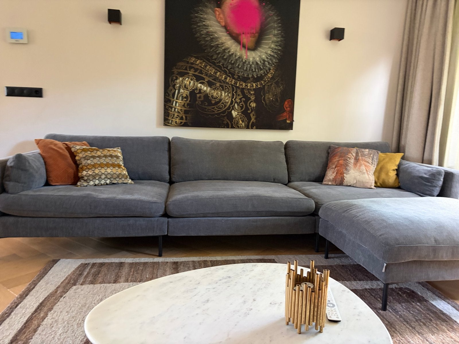 Zuiver Summer 4,5-zits designbank antraciet + hocker, Huis en Inrichting, Ophalen, 100 tot 125 cm, Hoekbank, 300 cm of meer