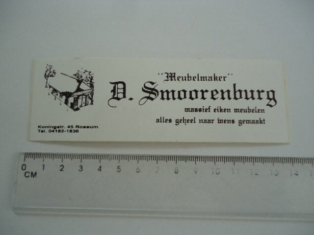 sticker oud ROSSUM Maasdriel SMOORENBurg meubelmaker, Ophalen of Verzenden, Zo goed als nieuw, Bedrijf of Vereniging