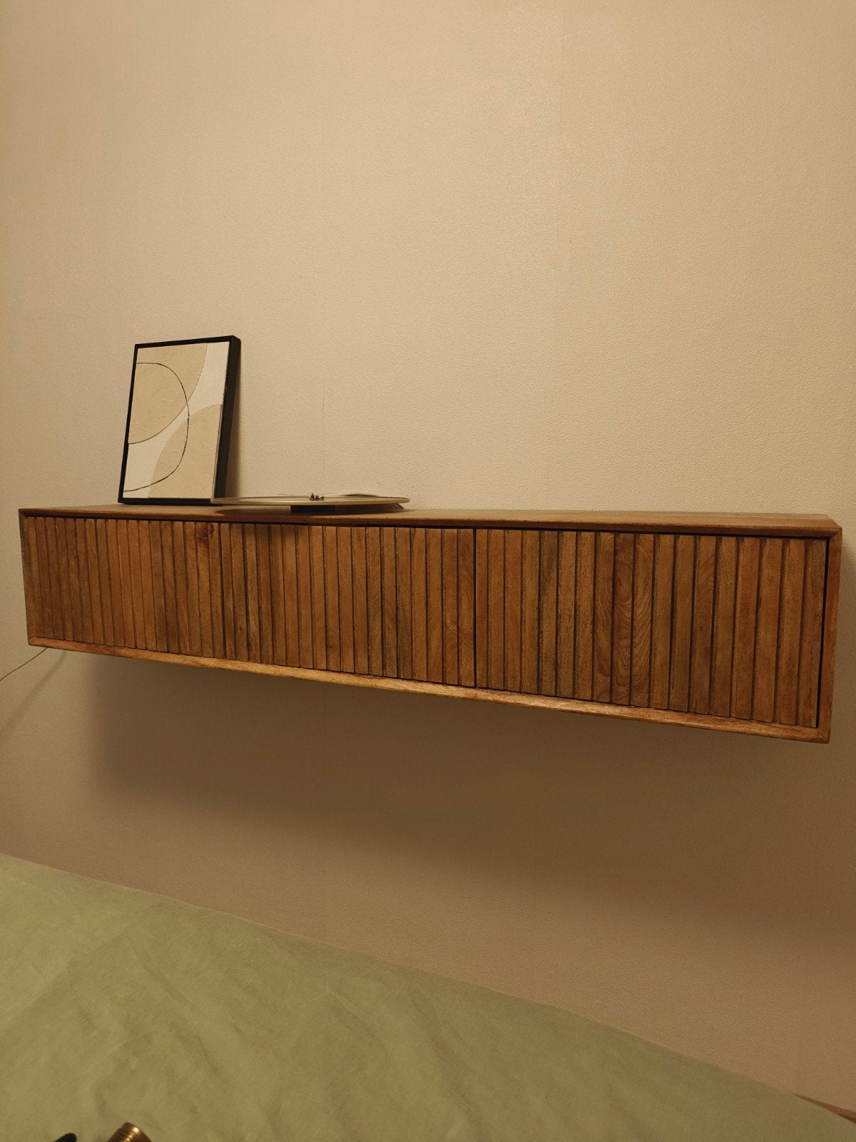 Zwevend TV meubel Starfurn Madison naturel mangohout 165 cm, Ophalen, 150 tot 200 cm, Zo goed als nieuw, Minder dan 100 cm