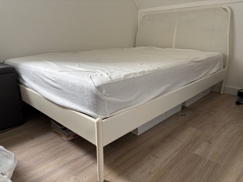 Bed 140x200, Ophalen, Gebruikt, Wit, Tweepersoons
