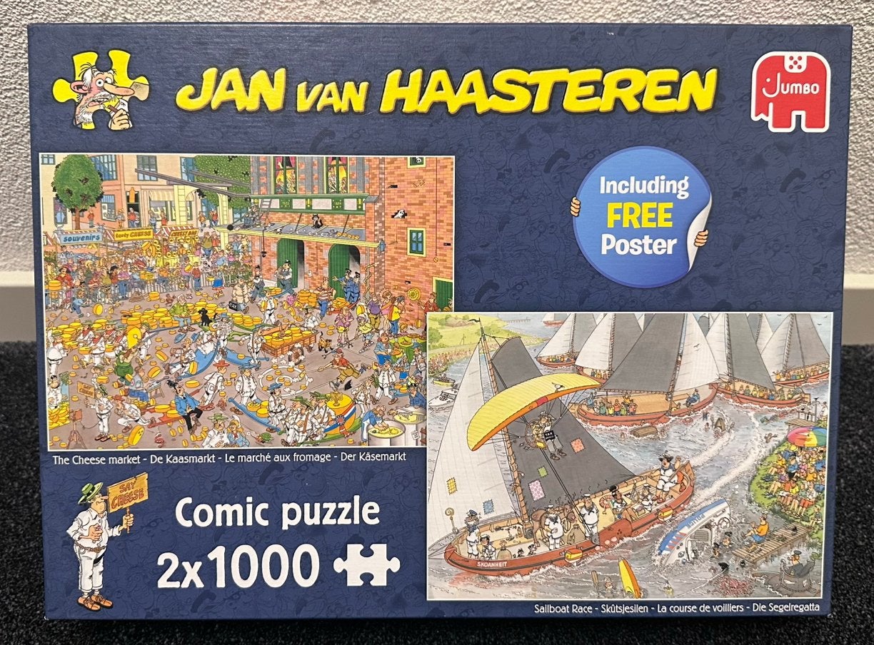 Jan van Haasteren 2x1000 KAASMARKT & SKUTSJESILEN, Ophalen of Verzenden, 500 t/m 1500 stukjes, Zo goed als nieuw, Legpuzzel