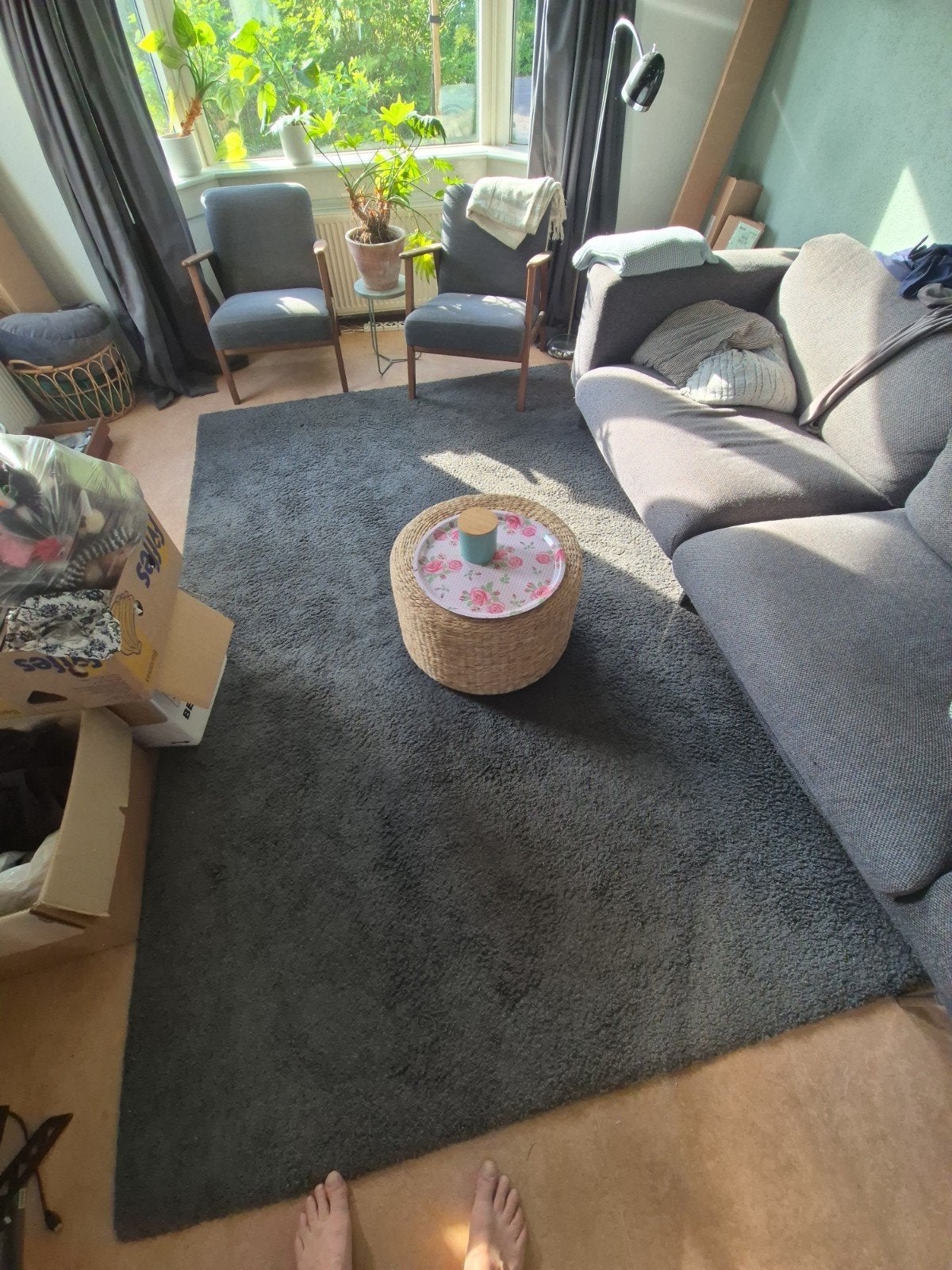 Mooi donkergrijs laagpolig vloerkleed van Ikea (2x3m), Huis en Inrichting, Ophalen, Gebruikt, 200 cm of meer, 200 cm of meer