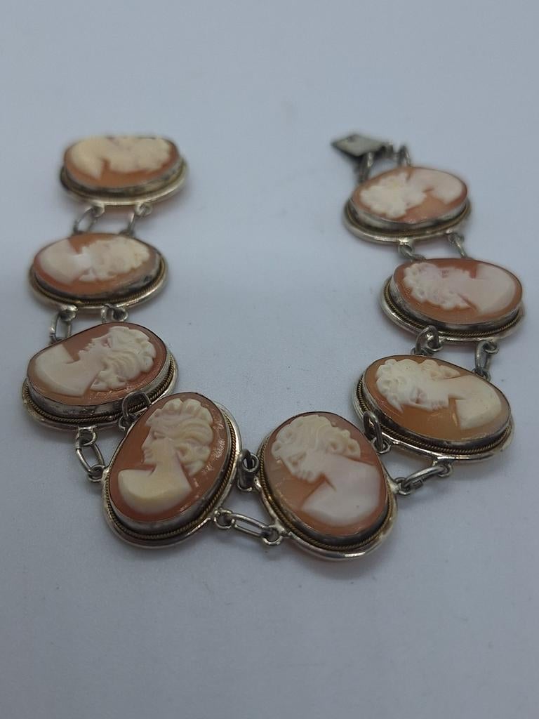 Antieke Zilveren Camee Armband - 16 cm, Ophalen of Verzenden, Gebruikt, Zilver, Zilver