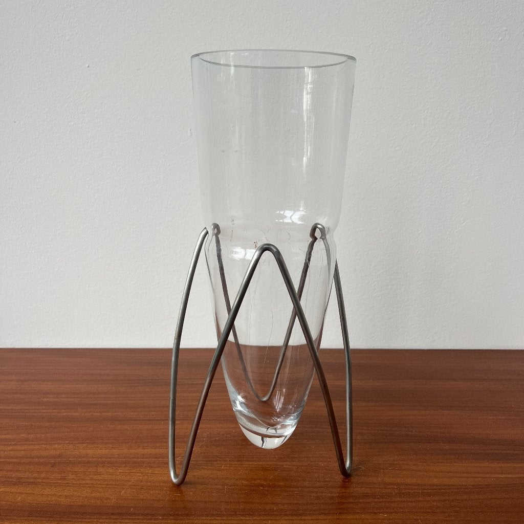BLomus glas vaas met draadstaal houder, Matte afwerking, Gebruikt, Rvs, Transparant