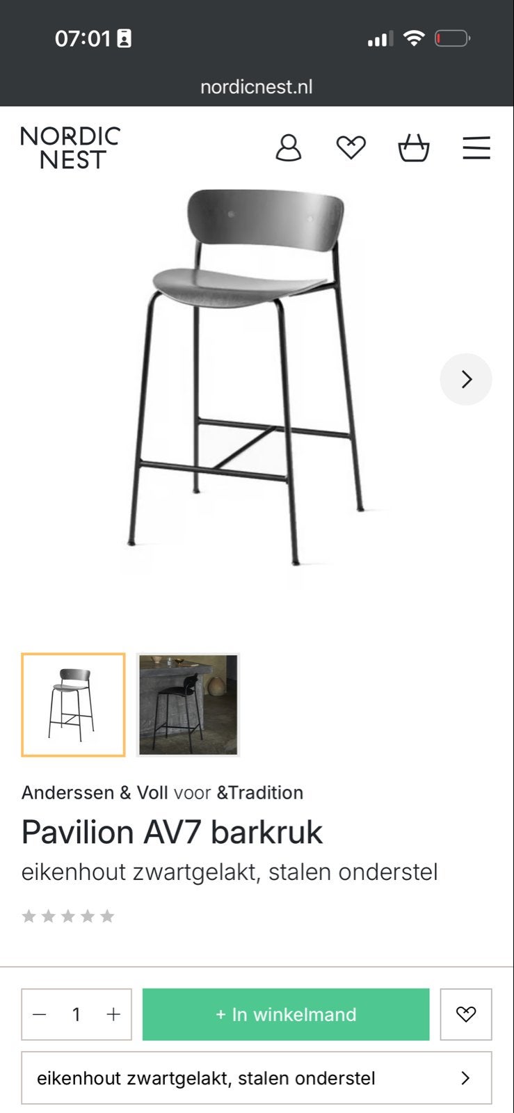 &Tradition Pavilion AV7 barkruk - Zwart eikenhout