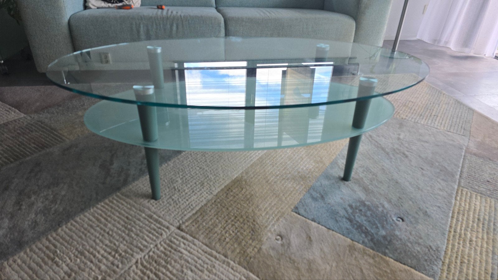 Glazen Salontafel Ovaal met Dubbel Blad, Huis en Inrichting, Tafels | Salontafels, Ophalen, 100 tot 150 cm, 50 tot 100 cm, Zo goed als nieuw