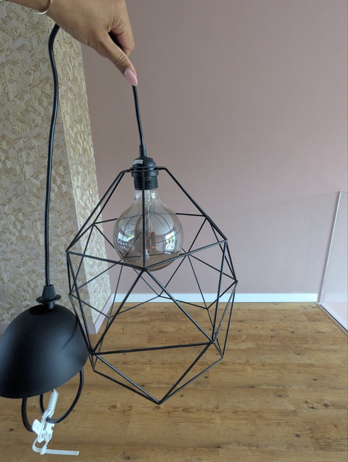 Moderne Zwarte Draadlamp met E27 Fitting incl lamp, Ophalen, E27 (groot), Zo goed als nieuw, Metaal