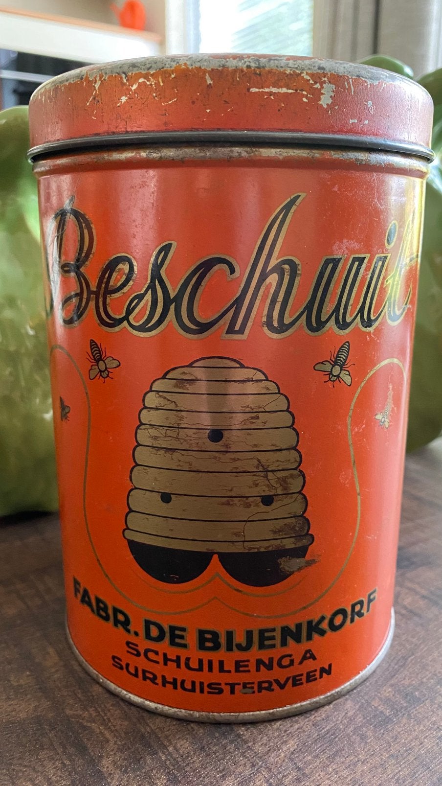 Vintage Beschuitblik Fabr. De Bijenkorf Schuilinga 1950s, Verzamelen, Blikken, Ophalen of Verzenden, Gebruikt, Beschuit, Overige merken