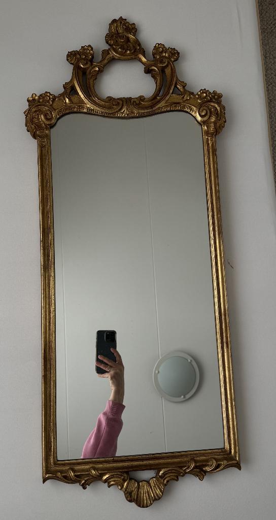 Vintage houten spiegel in barokstijl, Huis en Inrichting, Ophalen, Minder dan 50 cm, Gebruikt, Minder dan 100 cm