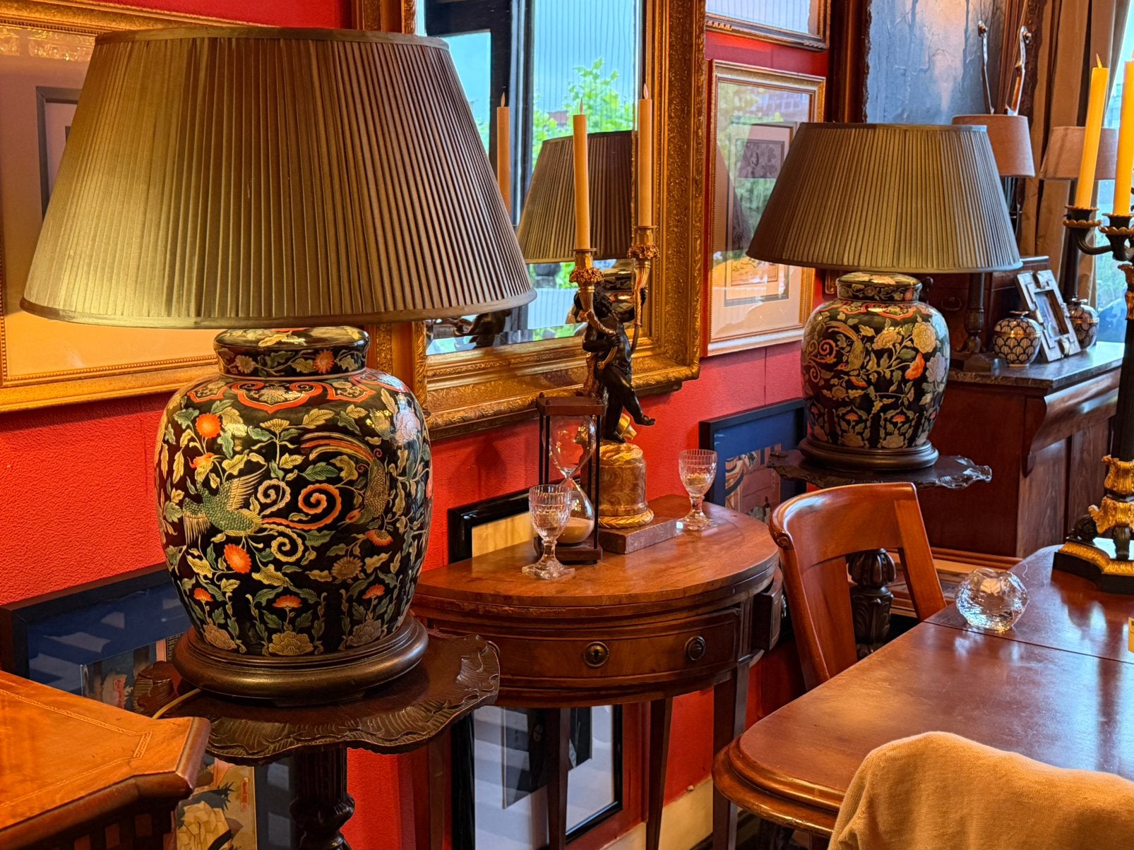 Vintage famille noir lampvoeten met kappen, Ophalen, Zo goed als nieuw, Overige materialen