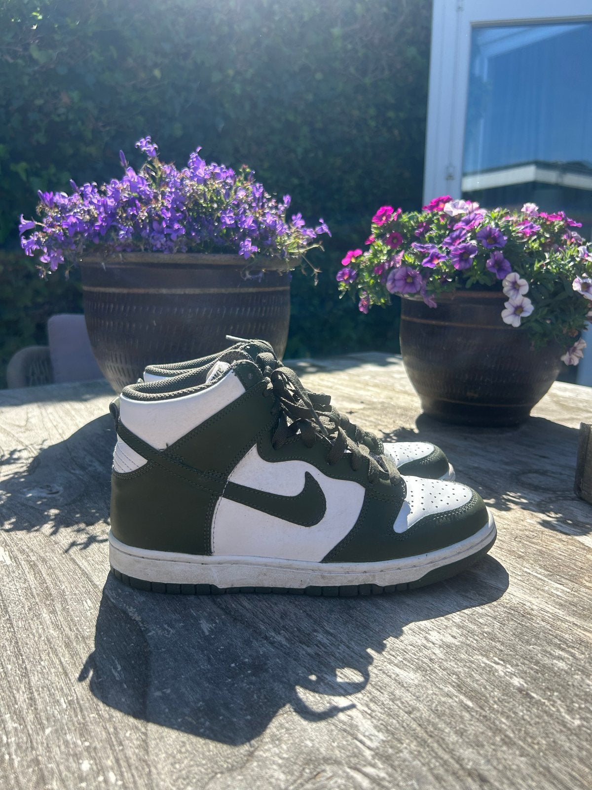Nike Dunk High Sneakers - Groen/Wit, Ophalen of Verzenden, Gedragen, Groen, Sneakers of Gympen