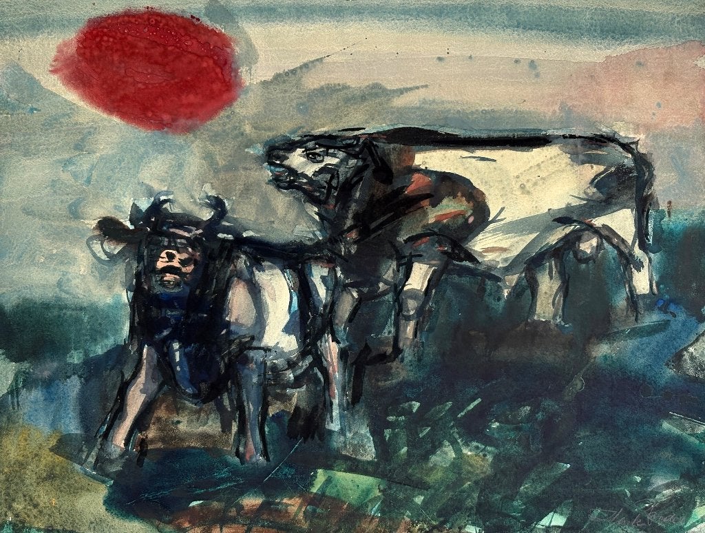 Aquarel op board van Henk Pander, 60 x 45 cm, gesigneerd, Paneel, Gesigneerd, Realistisch, Dieren