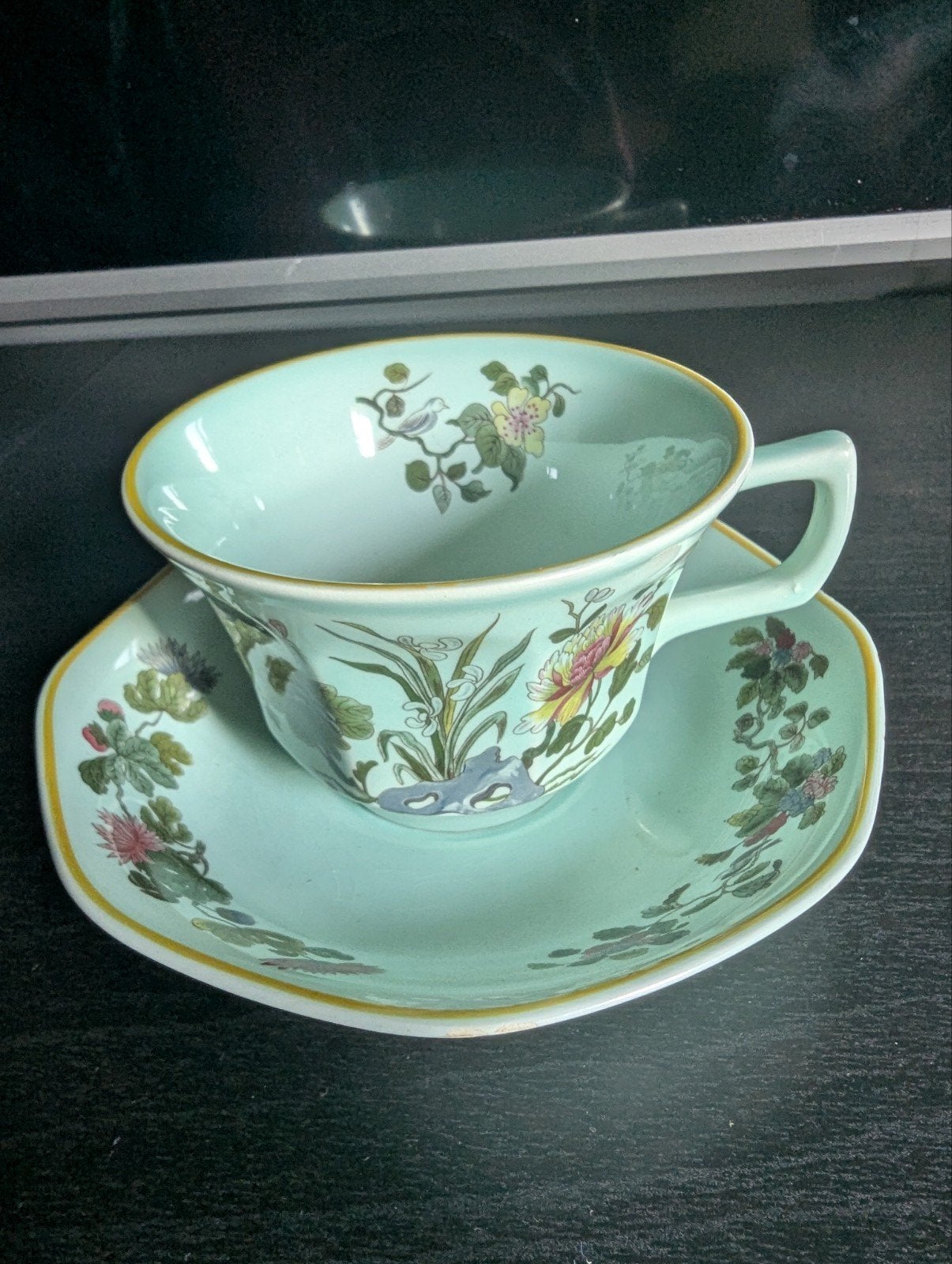 Antieke Adams Calyx Ware kop en schotel, bloemmotief, Antiek en Kunst, Antiek | Servies los, Ophalen of Verzenden