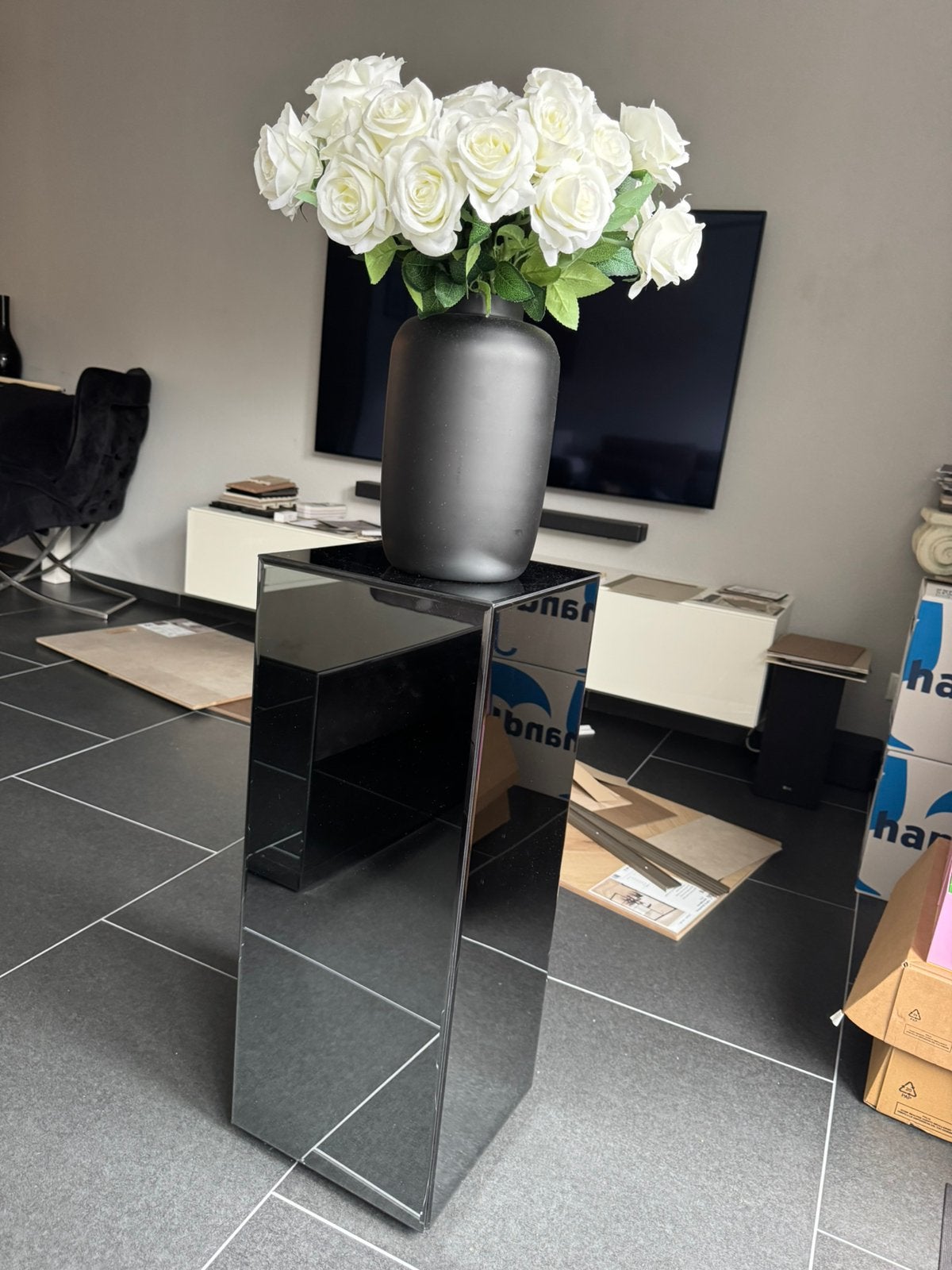 Luxe spiegelzuil / plantenzuil zwart spiegelglas 76 cm hoog, Ophalen, Gebruikt
