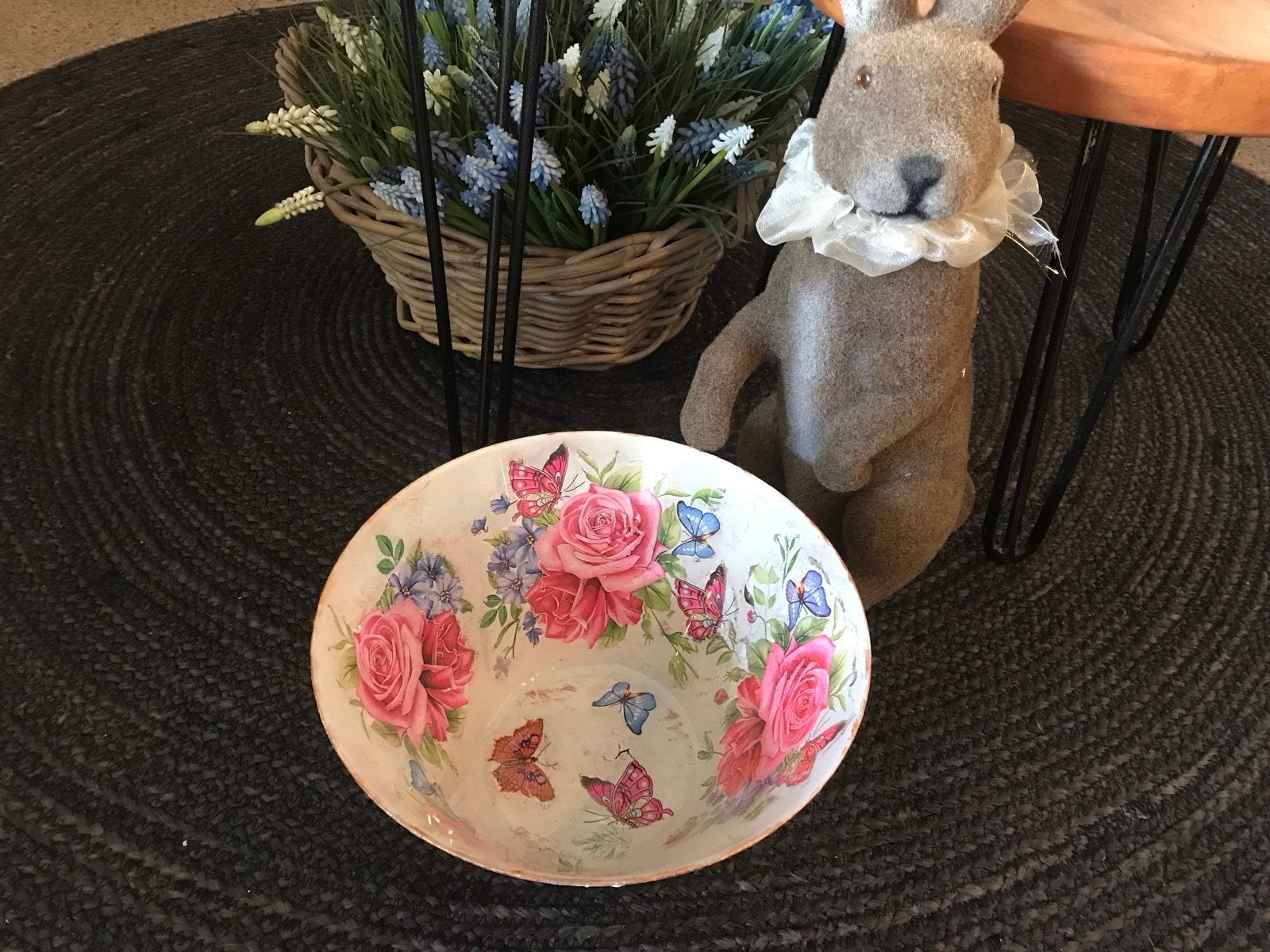 Decoratieve schaal met rozen en vlinders, Overige materialen, Schaal, Rond, Nieuw