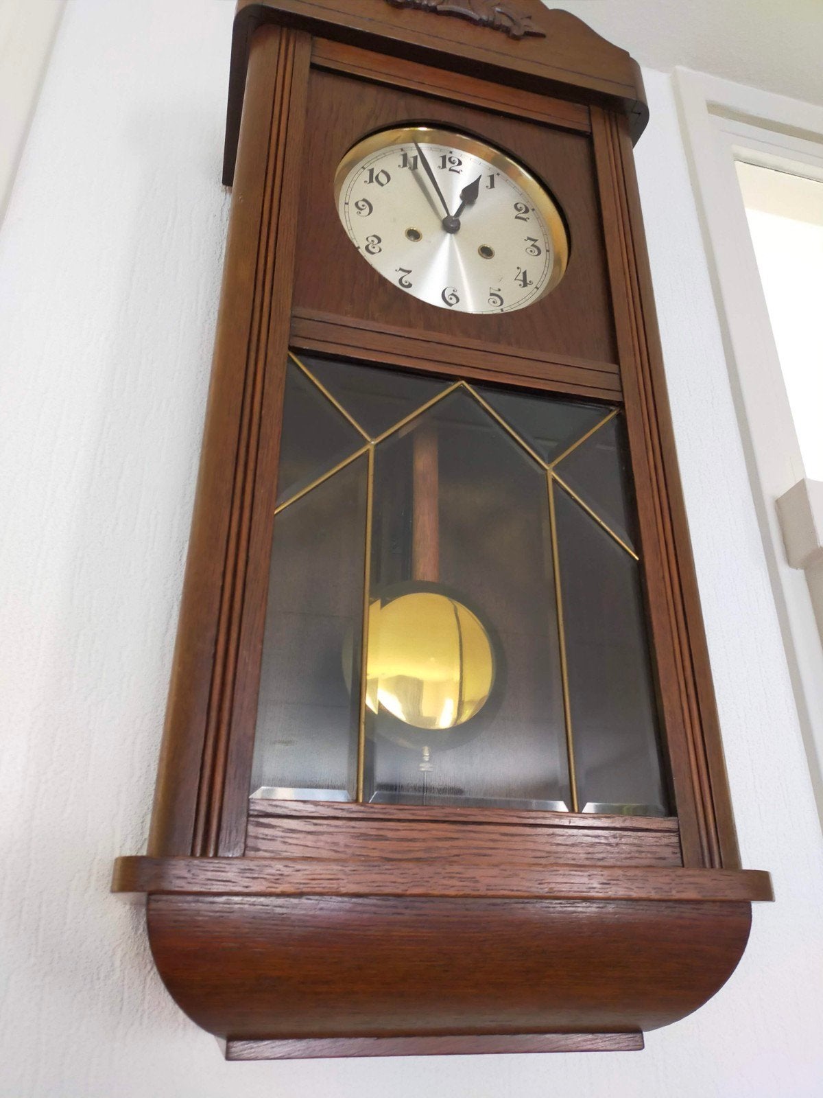 ANTIEKE KLOK MET GLAS IN LOOD,IGS, Ophalen of Verzenden