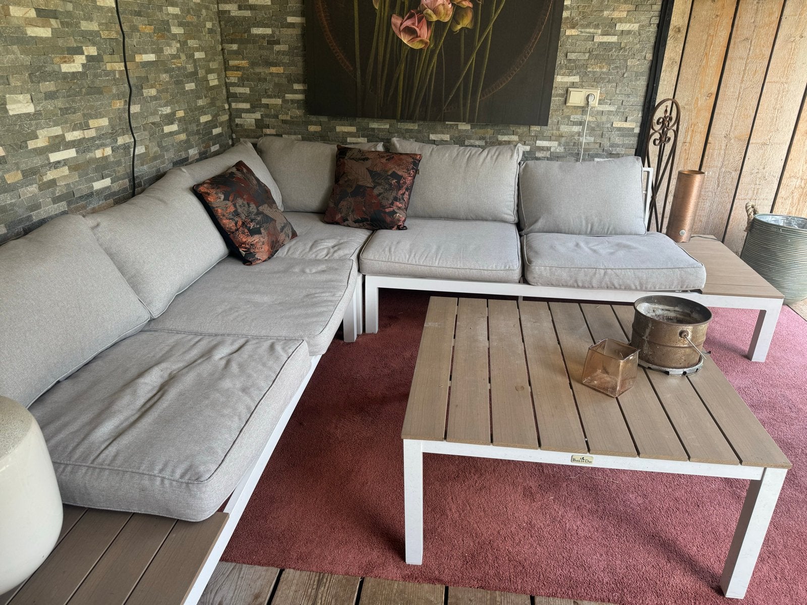 Luxe Loungeset met Salontafel - Aluminium & Hout, Ophalen, Gebruikt, Meer dan 8 zitplaatsen, Aluminium