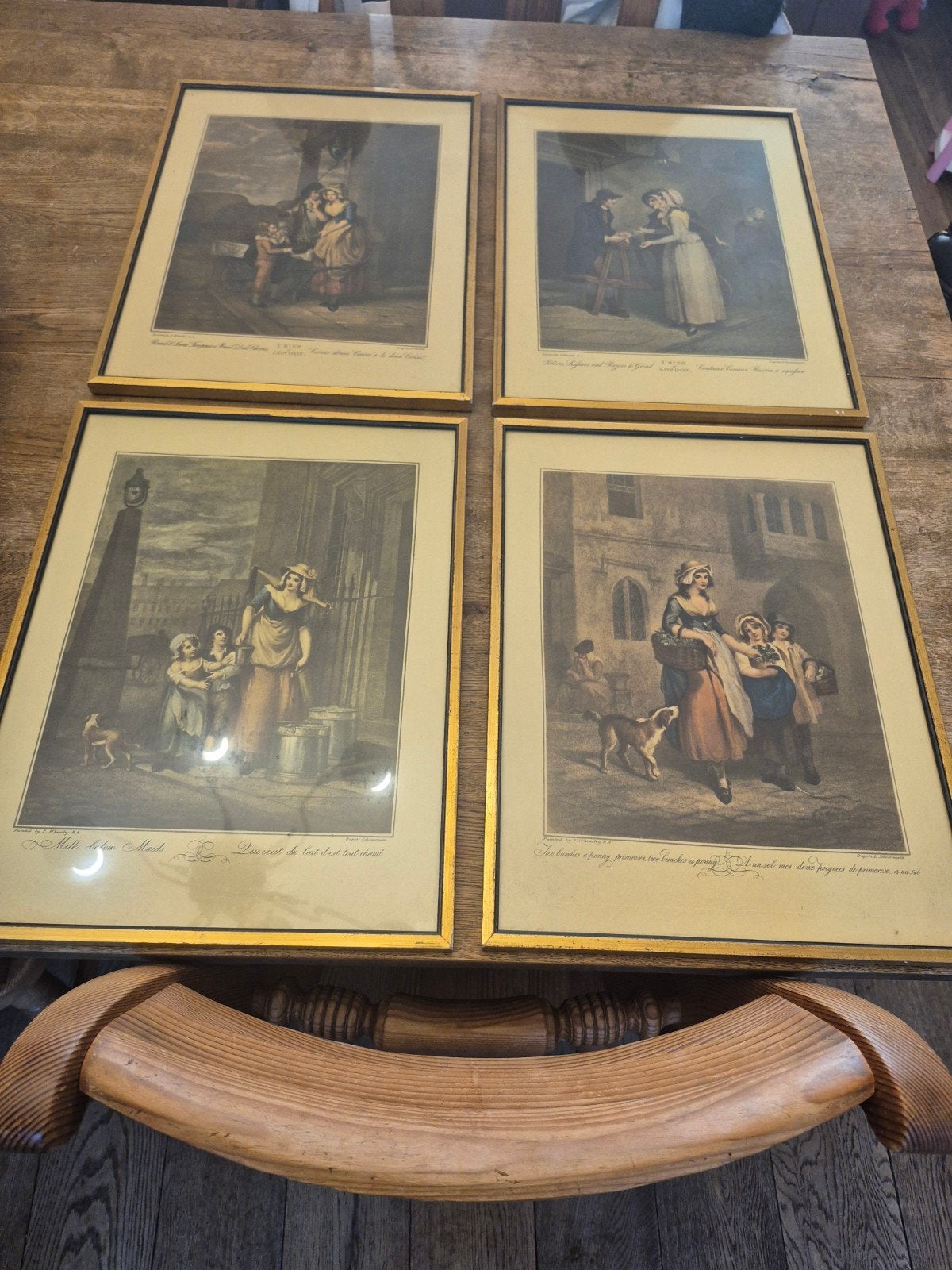 Set van 4 antieke prenten: 'Cries of London' (18e eeuw), Antiek en Kunst, Kunst | Etsen en Gravures, Dagelijks leven, Ingelijst