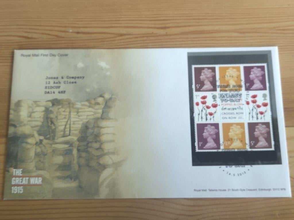 Engeland machin FDC 2015 The great War, Ophalen of Verzenden, Gestempeld