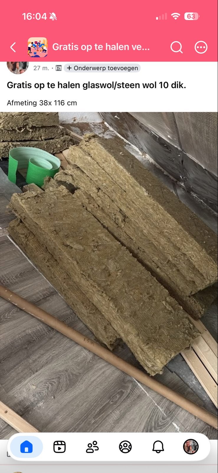 Gratis glaswol/steenwol isolatie, 10 cm dik, Gebruikt, Ophalen of Verzenden, 15 m² of meer, Vloerisolatie