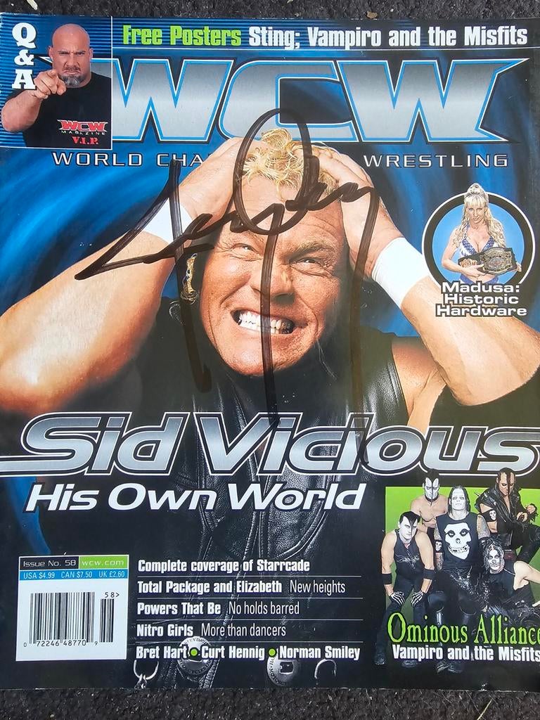 Gesigneerd WCW Magazine met Sid Vicious en The Misfits, Ophalen of Verzenden, Gebruikt, Boek, Tijdschrift of Artikel, Gesigneerd