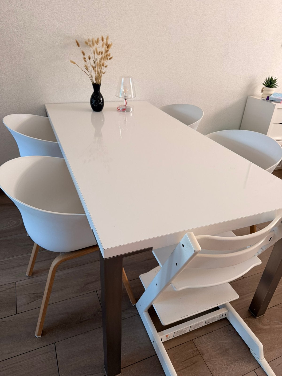 Witte eettafel 180x90 cm + 4 kuipstoelen – complete eethoek, Ophalen, 50 tot 100 cm, Zo goed als nieuw, 150 tot 200 cm