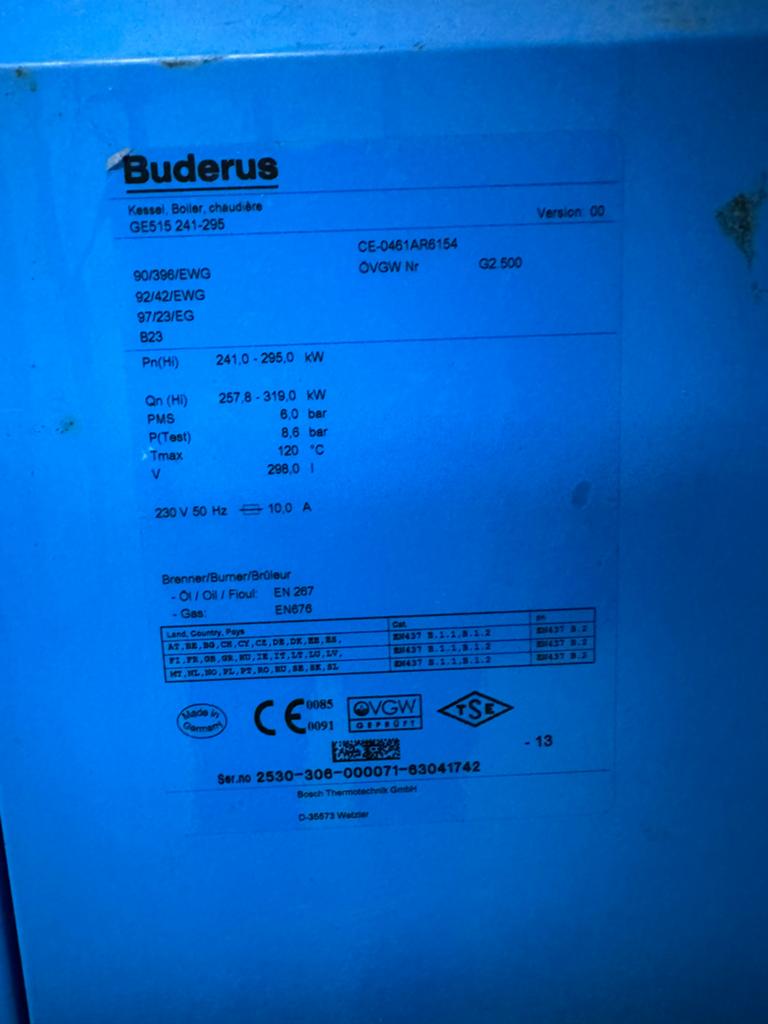 Buderus CV-ketel GE515 241-295 kW, Doe-het-zelf en Verbouw, Verwarming en Radiatoren, Gebruikt, Cv-ketel of Combi-ketel, 800 watt of meer
