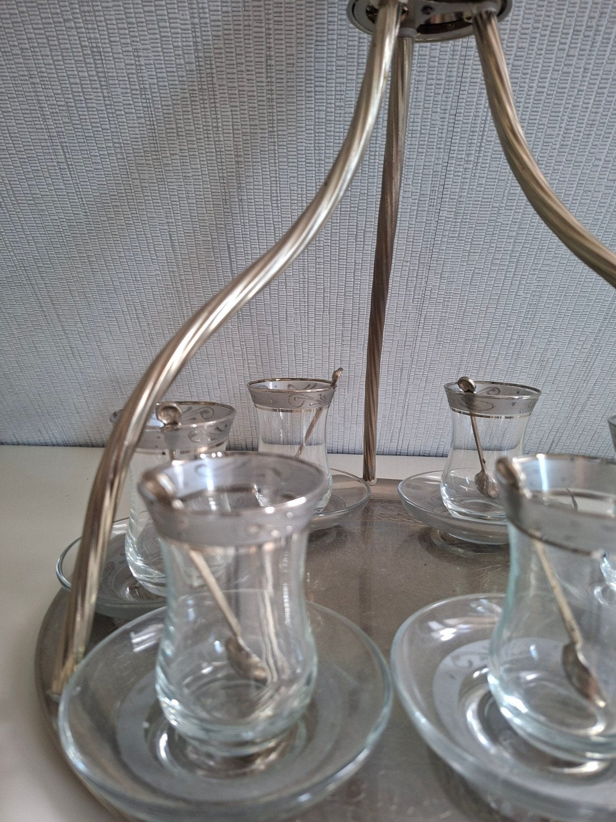 Turkse theeset met 6 glazen en zilverkleurige houder, Antiek en Kunst, Ophalen of Verzenden