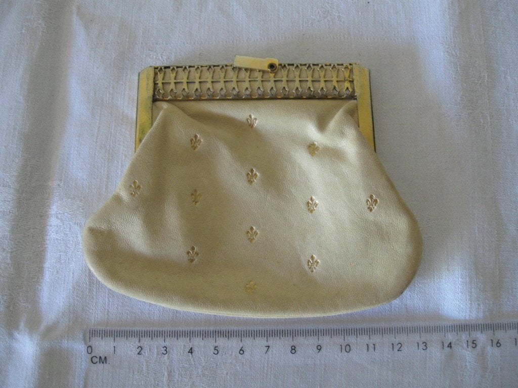 Vintage oud leren beugelportemonneetje goede staat, Ophalen of Verzenden, Overige kleuren, Leer