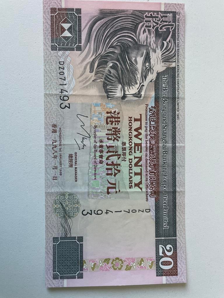 Hongkong 20 dollar biljet 1988, Ophalen of Verzenden, Los biljet