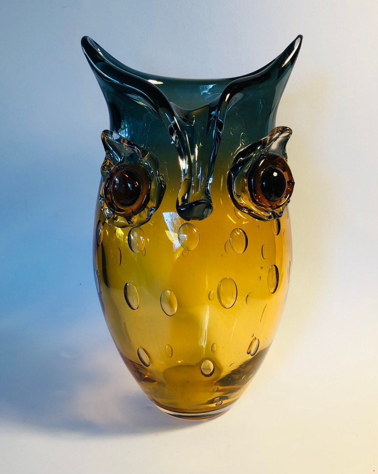 Gilde vaas in de vorm van een uil, 27 cm hoog, Ophalen of Verzenden, Blauw, Glas, Minder dan 50 cm