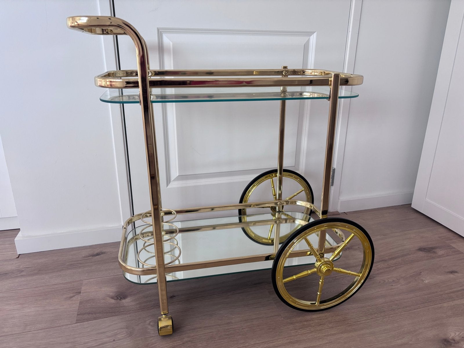 Gouden glas/spiegel serveerwagen / barcart / Vintage design, Ophalen