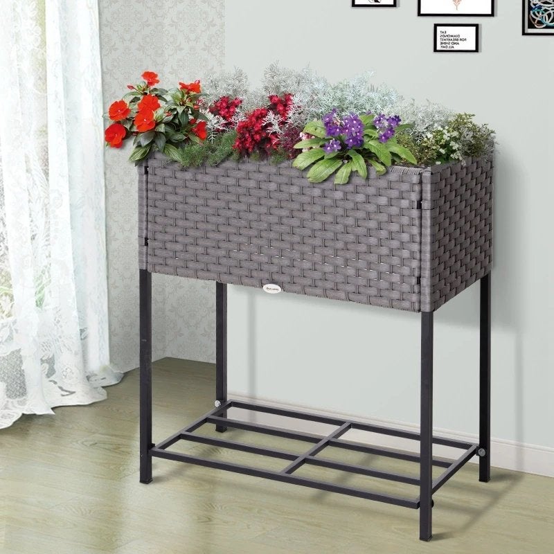 Verhoogde plantenbak van PE-rotan met metalen frame NIEUW, Tuin en Terras, Bloembakken en Plantenbakken, Kunststof, Nieuw, Ophalen of Verzenden