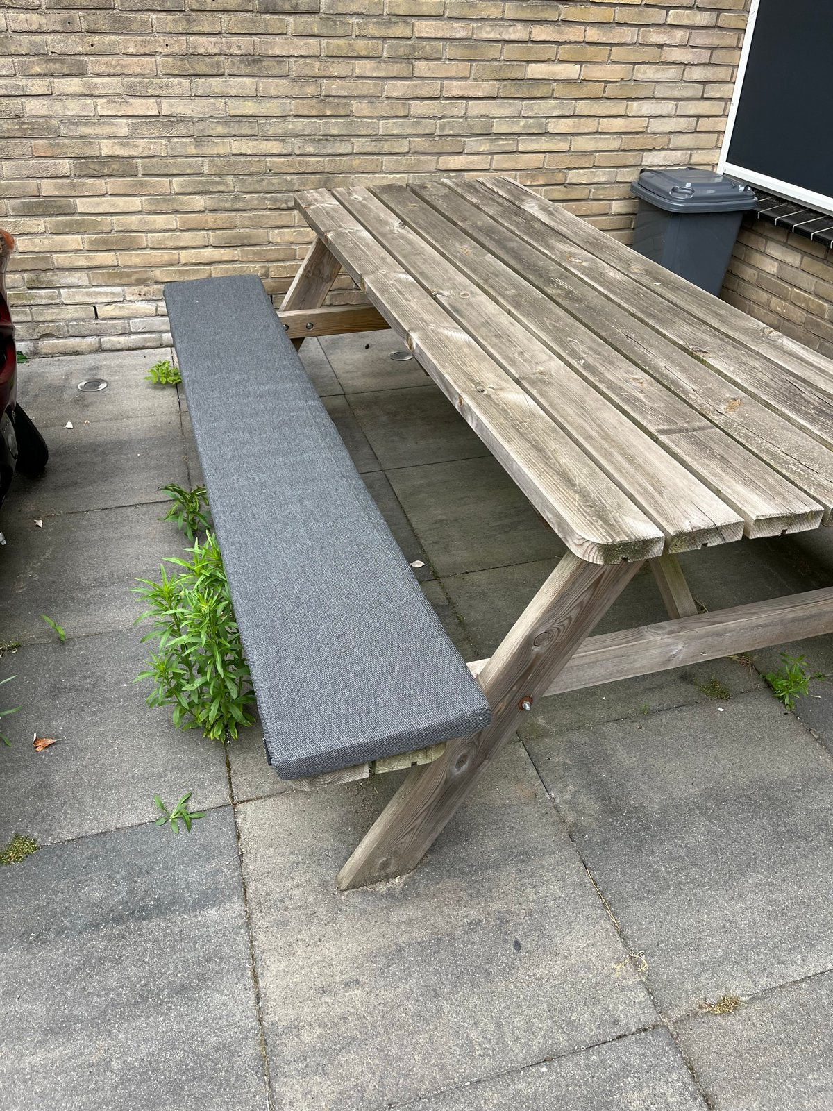 Opklapbare houten picknicktafel met kussens (2.09m x 1.56m), Ophalen, Gebruikt, Inklapbaar, Rechthoekig