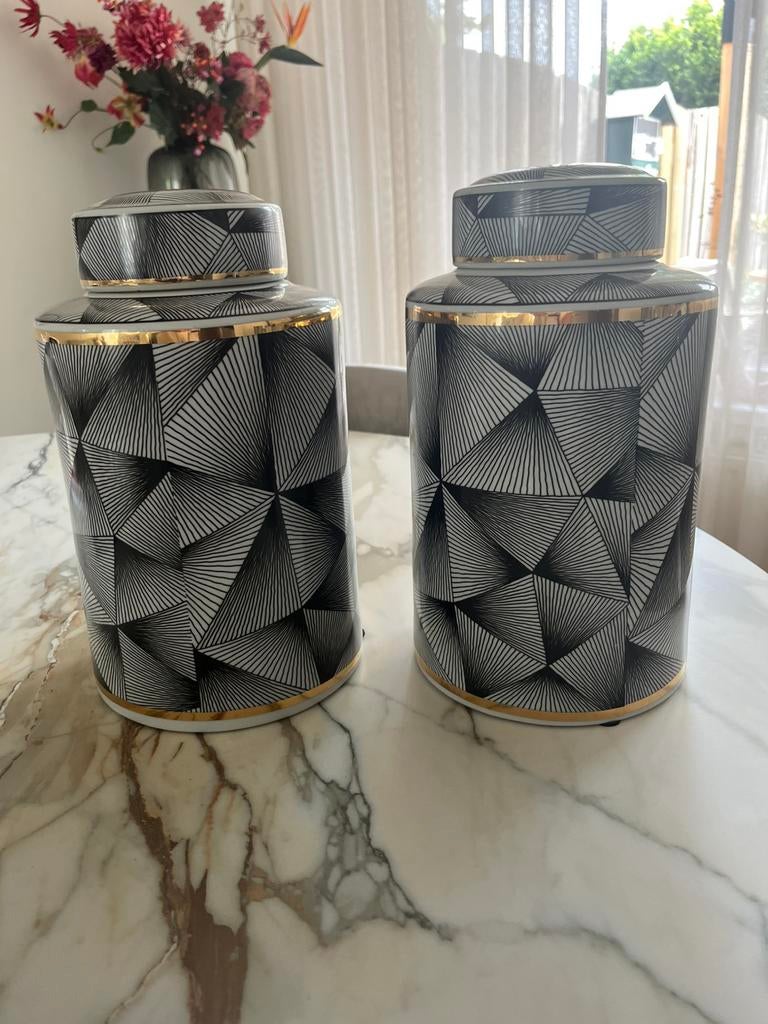 2 mooie vazen met deksel, Huis en Inrichting, Woonaccessoires | Vazen, Zwart, Ophalen of Verzenden, Minder dan 50 cm, Glas